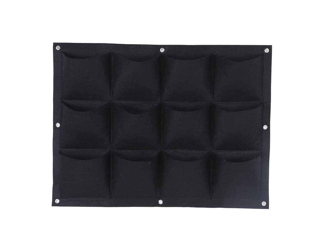 Bolsa de cultivo vertical con 12 bolsillos, biodegradable, negra.