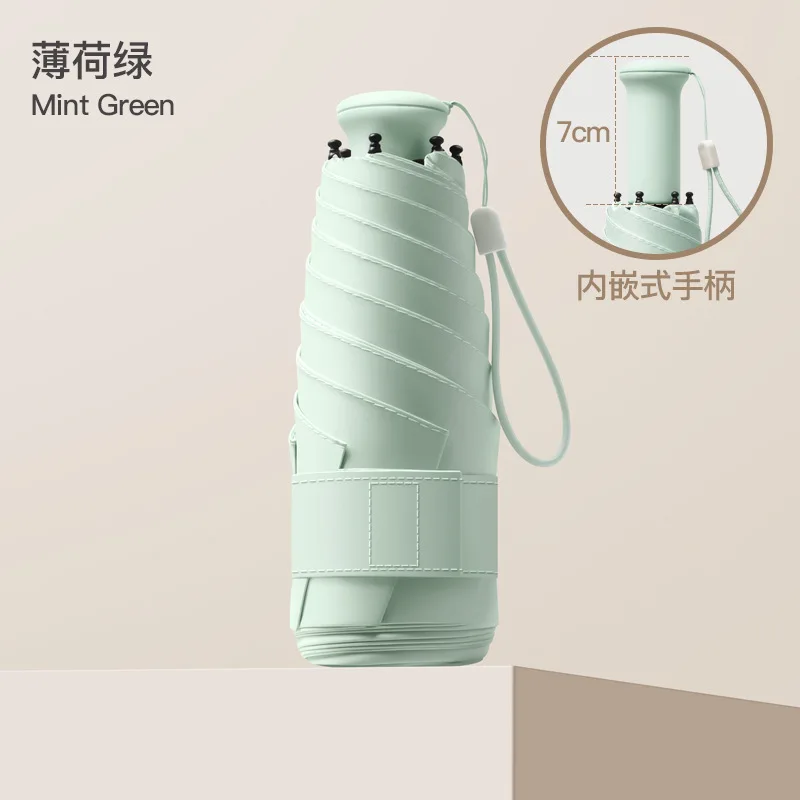 (verde Menta 6k) Mini Paraguas Plegable Ultraligero Con Mango Retráctil, Upf50+
