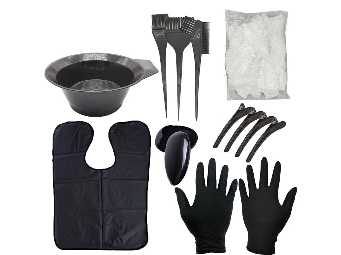 Kit De Tinte Para Cabello 9 Piezas: Taza, Brocha, Fundas Para Oídos, Guantes Y Capa Para Salón Y Uso Hogar