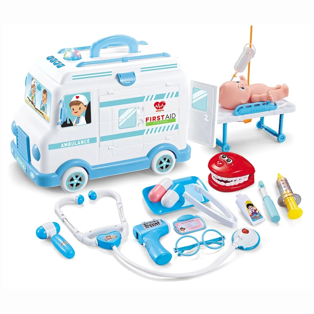 (azul) Set De Juguete Electrónico De Médico, Ambulancia De Juguete, Con Luces Y Efectos De Sonido.