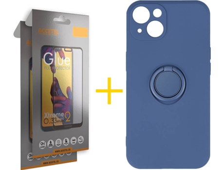 Carcasa + 2 Protectores de Vidrio Full iPhone 13 ACCETEL Gel O-Ring Azul