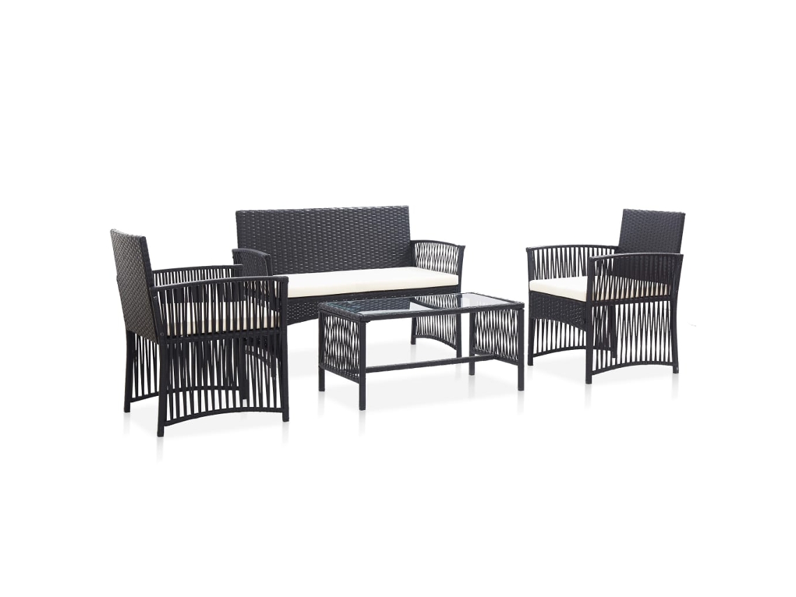 Conjunto de jardín de 4 piezas DKD Home Decor con cojines de mimbre negros