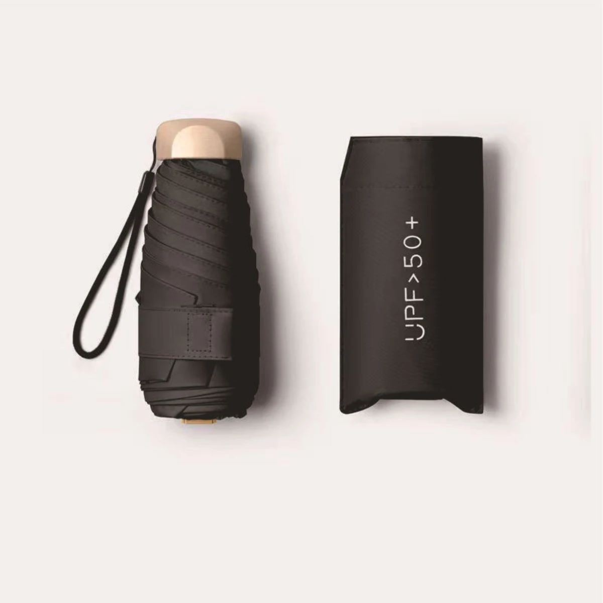 Paraguas De Bolsillo Ligero (negro), Mini Sombrilla, Bolsa De Protección Solar Plegable De Vinilo Con Protección Uv