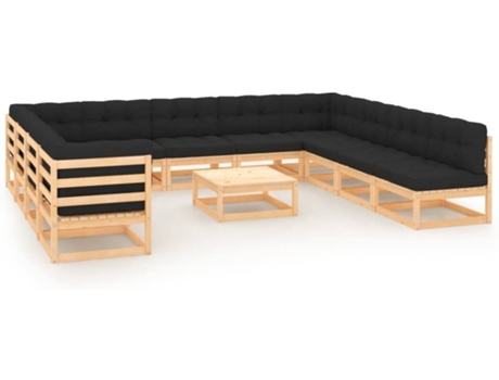 Conjunto 12 Muebles de jardín VIDAXL con cojines antracita madera maciza