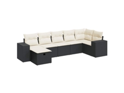 Conjunto de 7 sofás de jardín con cojines, mimbre, negro, MAISON EXCLUSIVE (7 piezas)