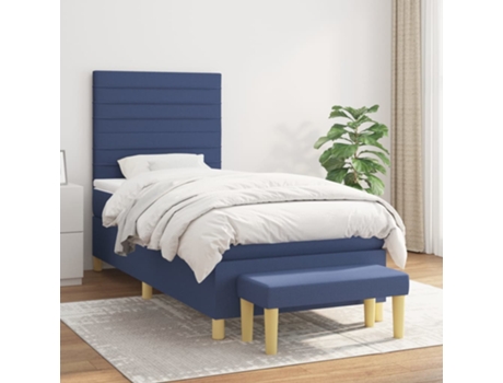 vidaXL Cama con somier y colchón 90x200 cm tela azul