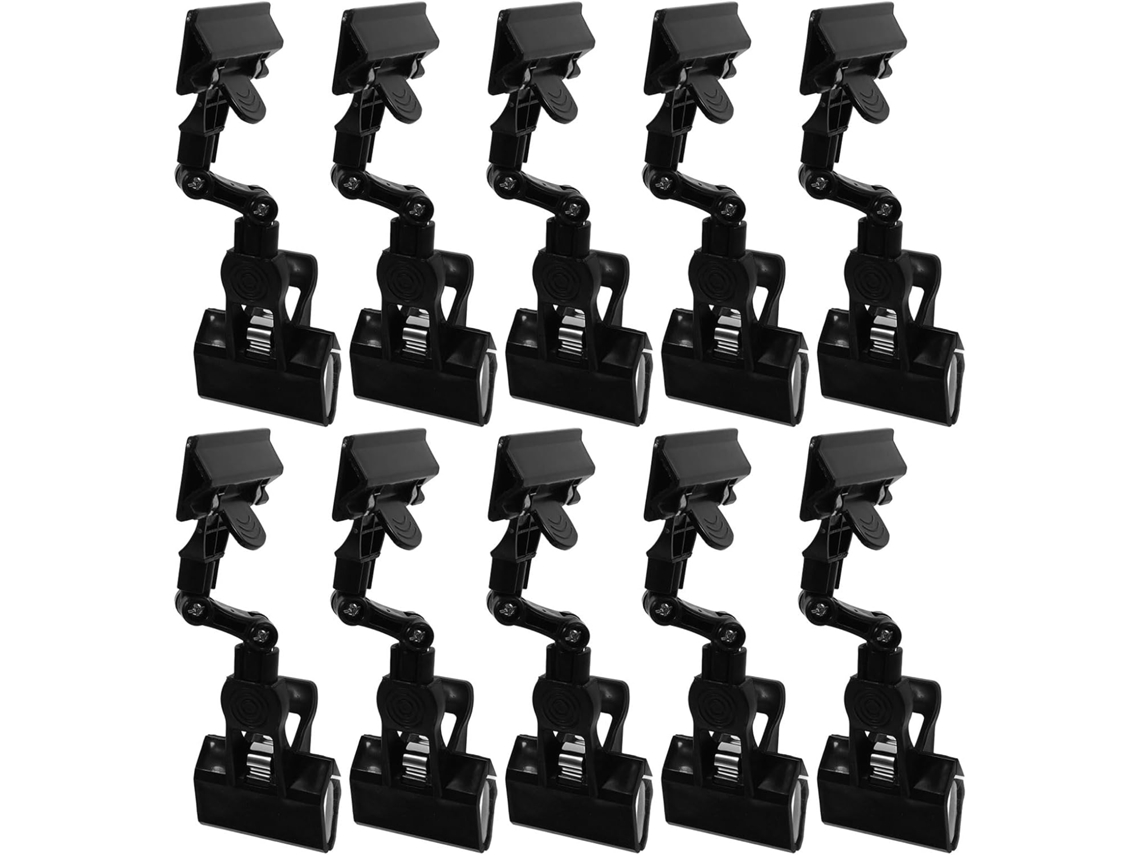 Paquete De 10 Portatarjetas De Plástico Negros De Doble Cara Con Clip, Clips Metálicos Para Sujetar Carteles.