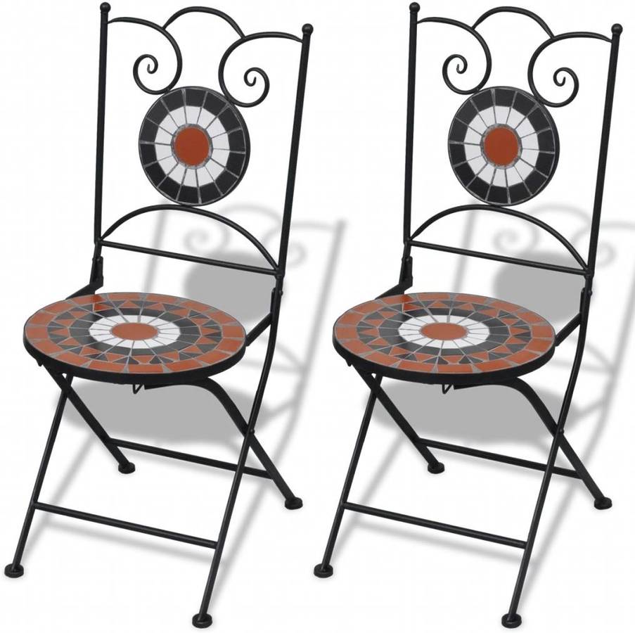 Vidaxl Set 2 sillas mosaico color terracota y blanco conjunto de exterior plegables