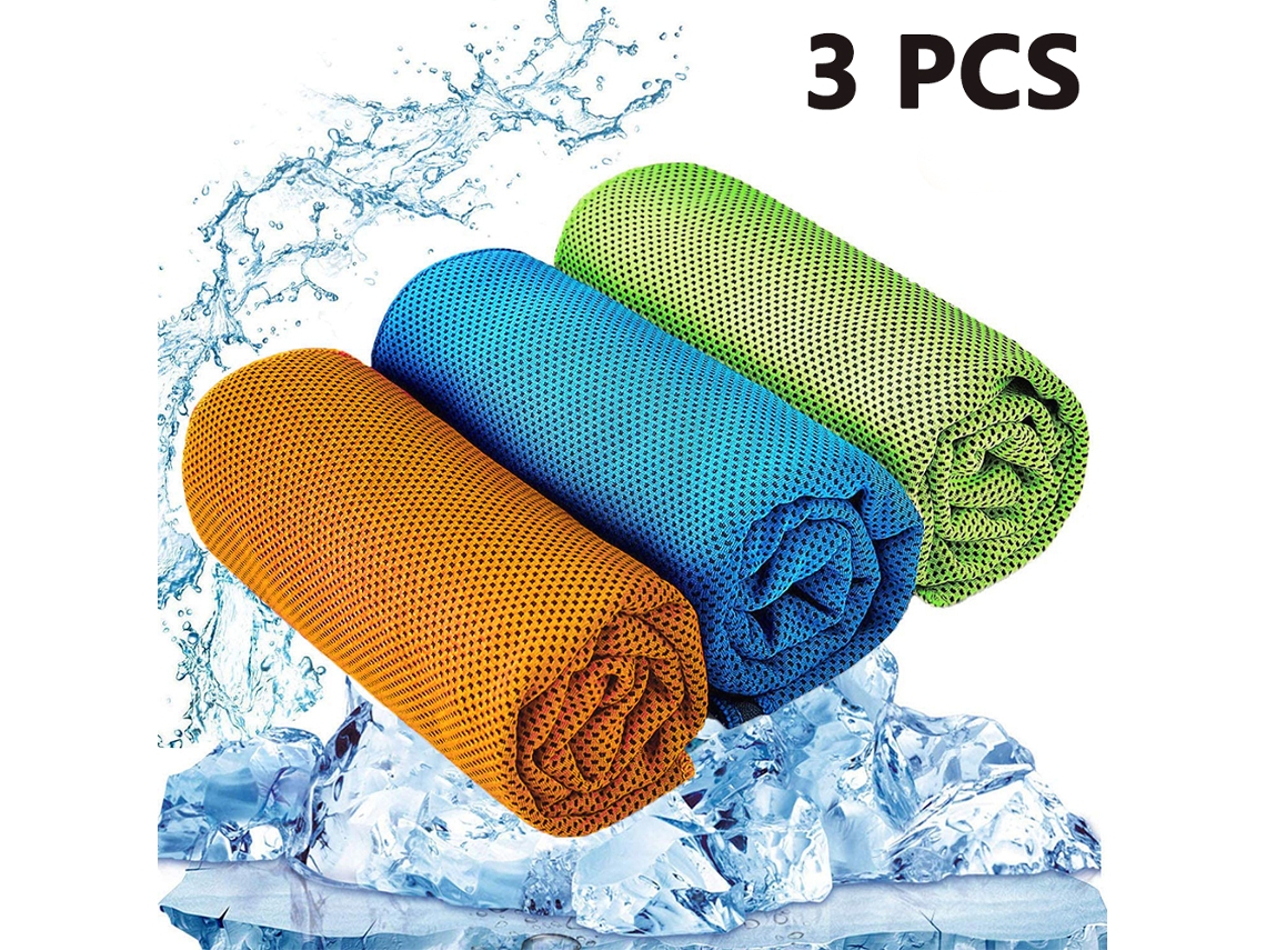 Toallas De Microfibra Portátiles E Hiperevaporativas De Enfriamiento Instantáneo, Paquete De 3, 106 X 30 Cm, Azul, Verde Y Naranja. Poliéster Refresca