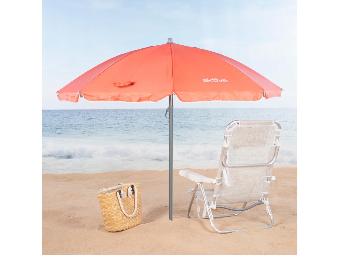 Sombrilla Playa Ø180 cm con Mástil Inclinable y Protección Uv50 Rojo AKTIVE