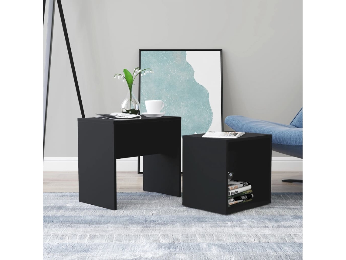 Juego De Mesas De Centro Madera Contrachapada Negro 48x30x45cm