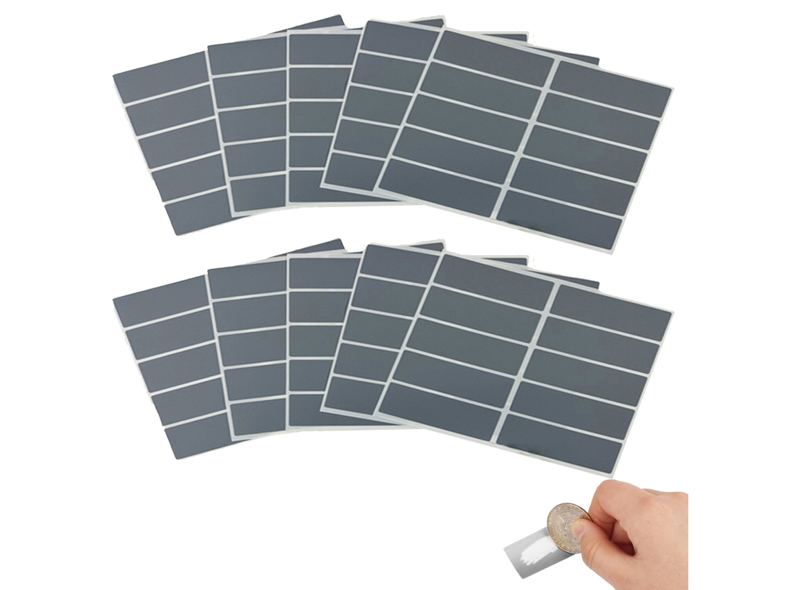Paquete de 200 pegatinas para rascar, 48 x 15 mm, rectangulares, para manualidades, plateadas, sorpresa