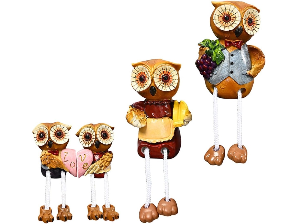 Figuras Búhos Resina Colgando Diseño Creativo Compacto Juego 4 Miniaturas Decorativas Hogar Jardín Hazlo Mismo