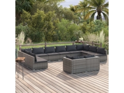 Conjunto de jardín de 12 piezas con cojines en mimbre gris, DKD Home Decor