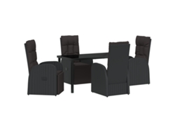 Conjunto de comedor de jardín VidaXL de 5 piezas con cojines, negro, ratán de poliéster
