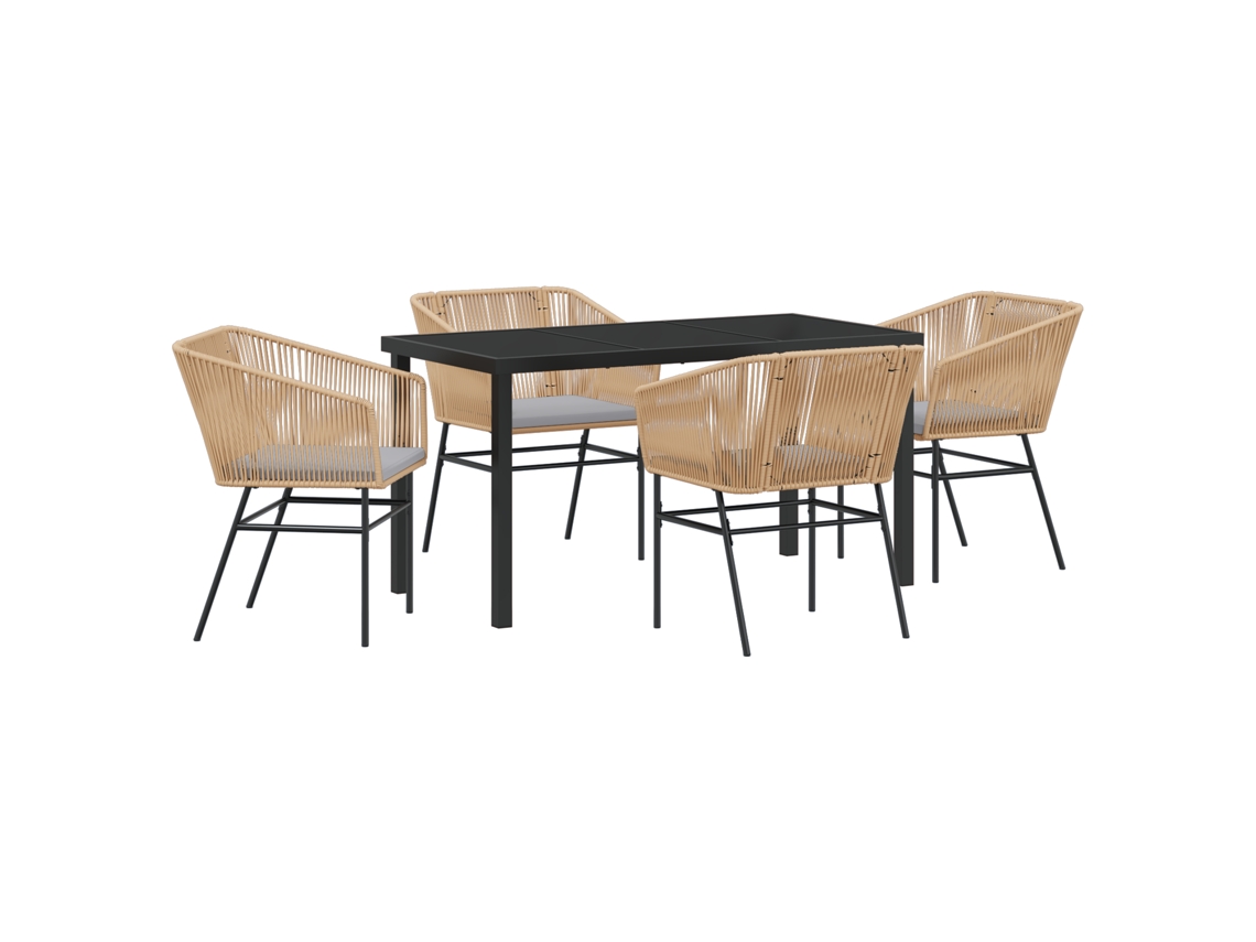 Conjunto de comedor de jardín VidaXL de 5 piezas con cojines en ratán y polipropileno marrón