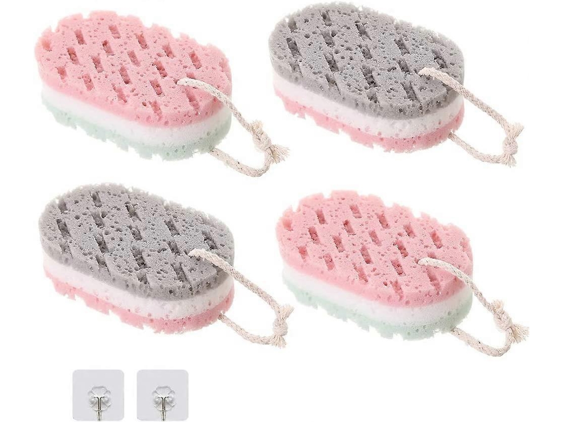 Rebe-esponja De Baño Suave Para Adultos, Exfoliante Corporal Con 2 Ganchos, Paquete De 4 Piezas Para Mujeres