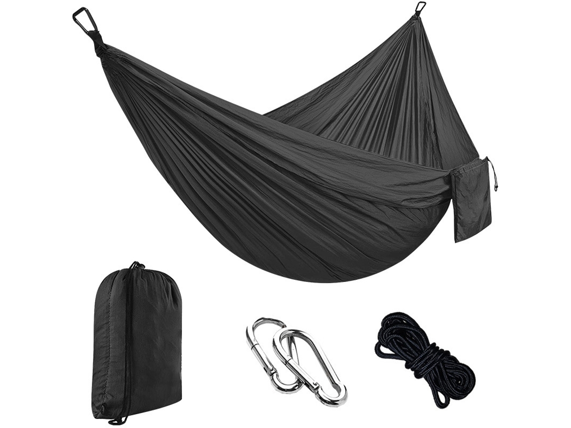 Hamaca Individual Chrui Con Cuerda De 2 M Y Mosquetón, 270 X 140 Cm (negra)