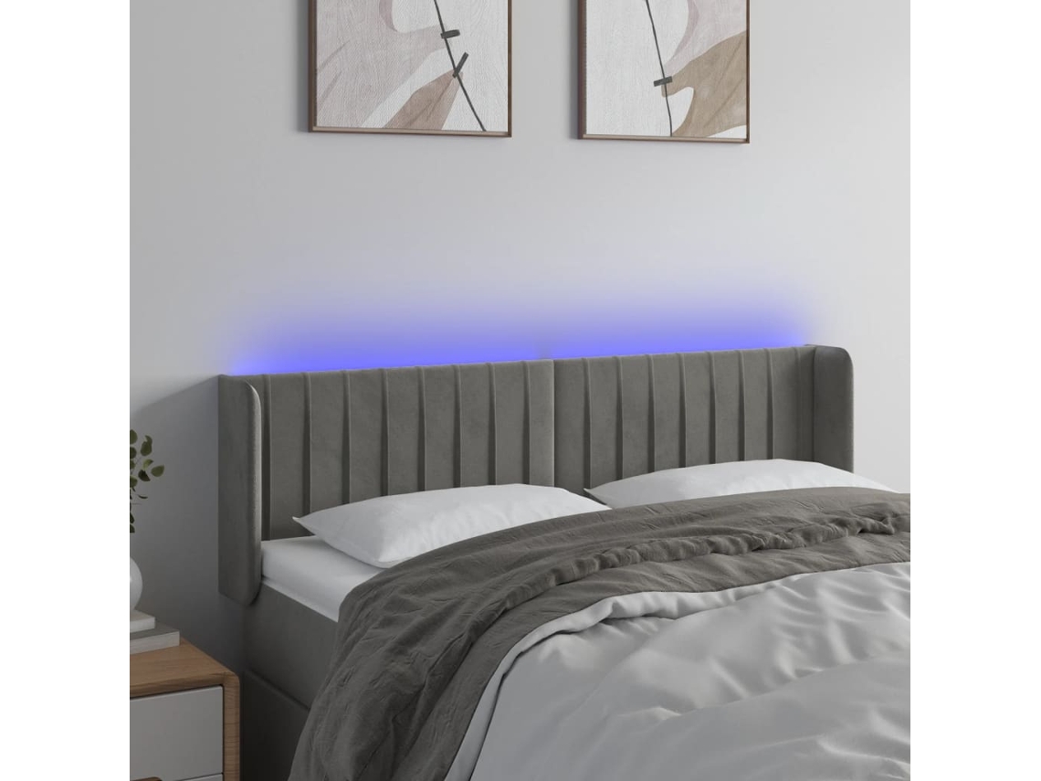 Cabecero Con Led De Terciopelo Gris Claro 147x16x78/88 Cm