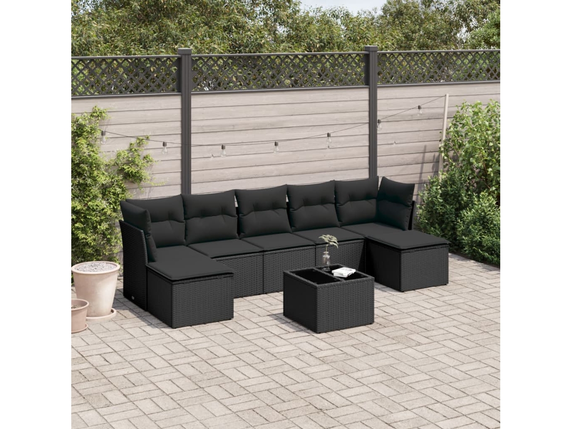 Conjunto de sofá de jardín de 8 piezas con cojines en mimbre sintético negro de DKD Home Decor