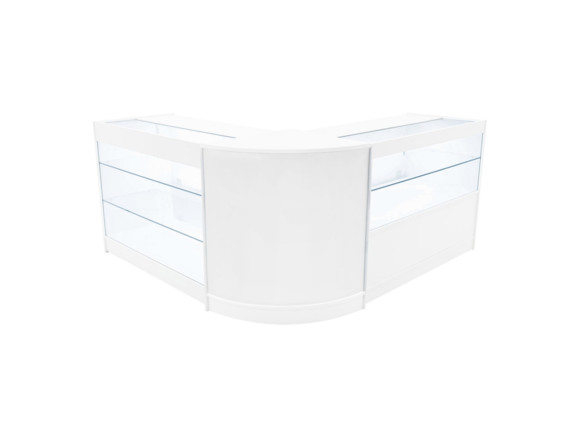 Mostrador comercial MonsterShop Hera, blanco, K1200C1200CM60, MDF y vidrio templado