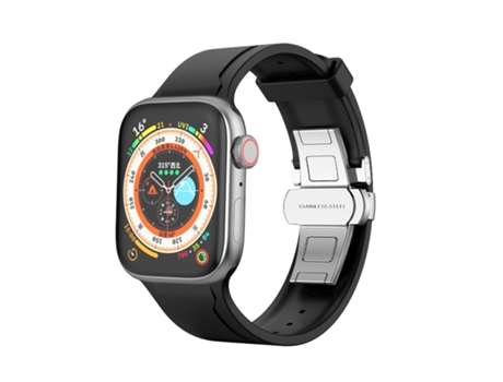 Correa de reloj de silicona con hebilla de mariposa de metal para Apple Watch 6 44 mm (negro)