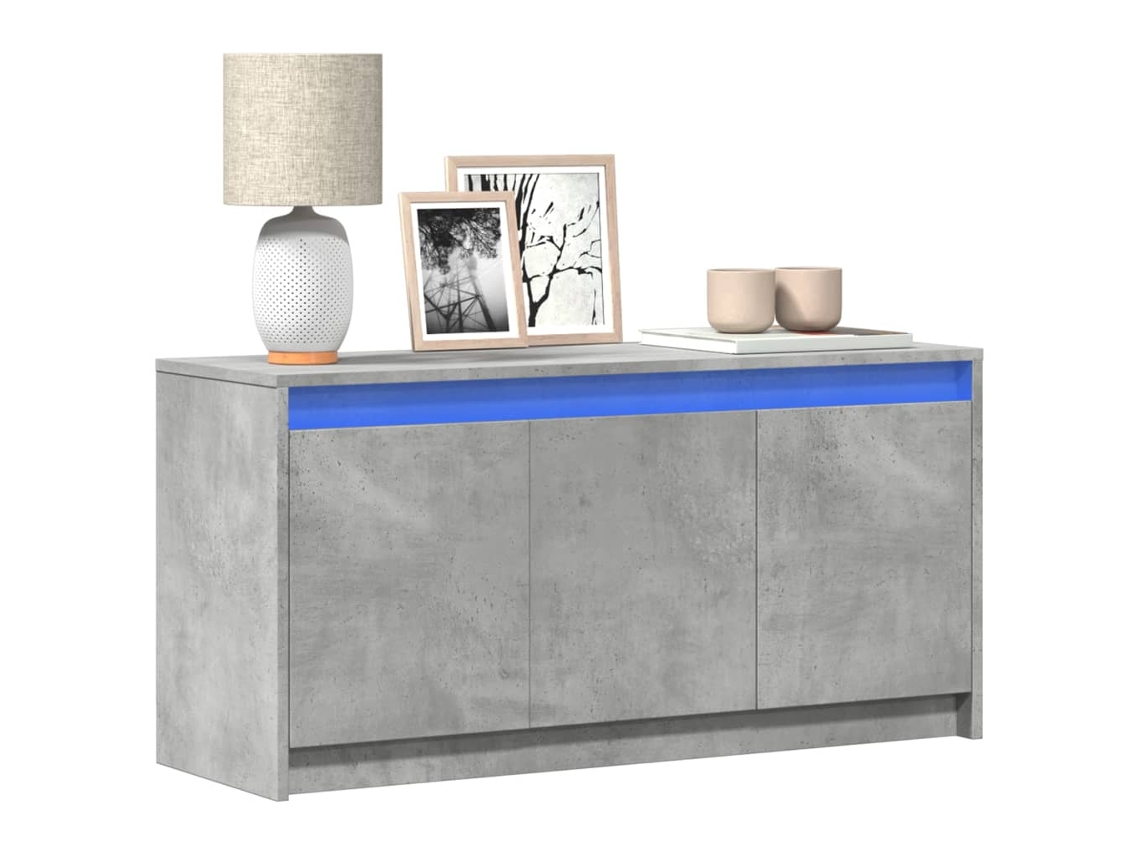 Mueble de TV con luces LED fabricado en derivados de madera, color cemento gris Wsd479013 Lovely Home