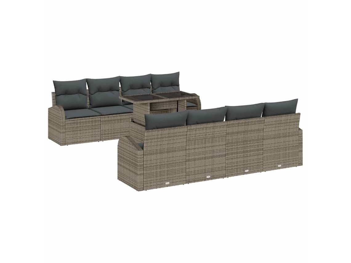 Conjunto de sofá de jardín de 9 piezas de mimbre gris EXCLUSIVO DE LA CASA