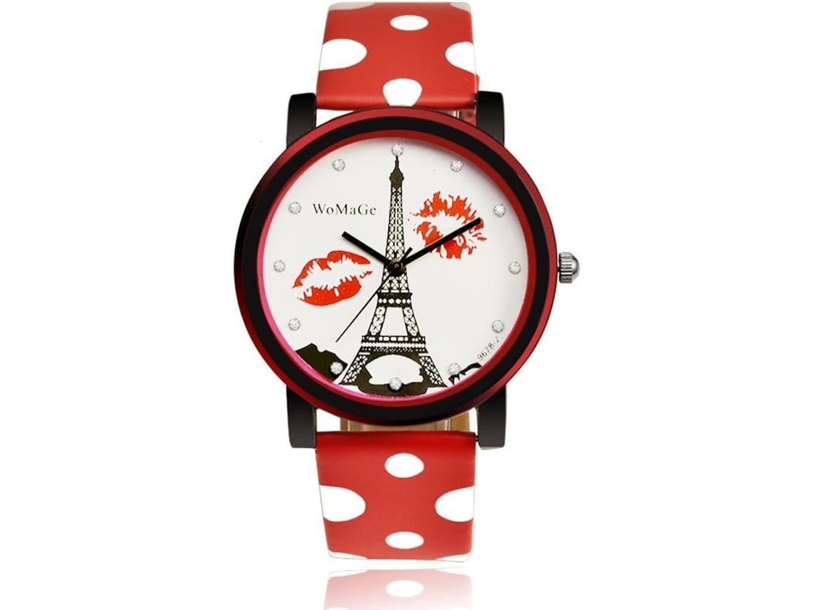 Relojes De Señora Dot Leather Straps Relojes Torre Eiffel Hickey Watch Sweety Crystal Relojes De Pulso Yuysan