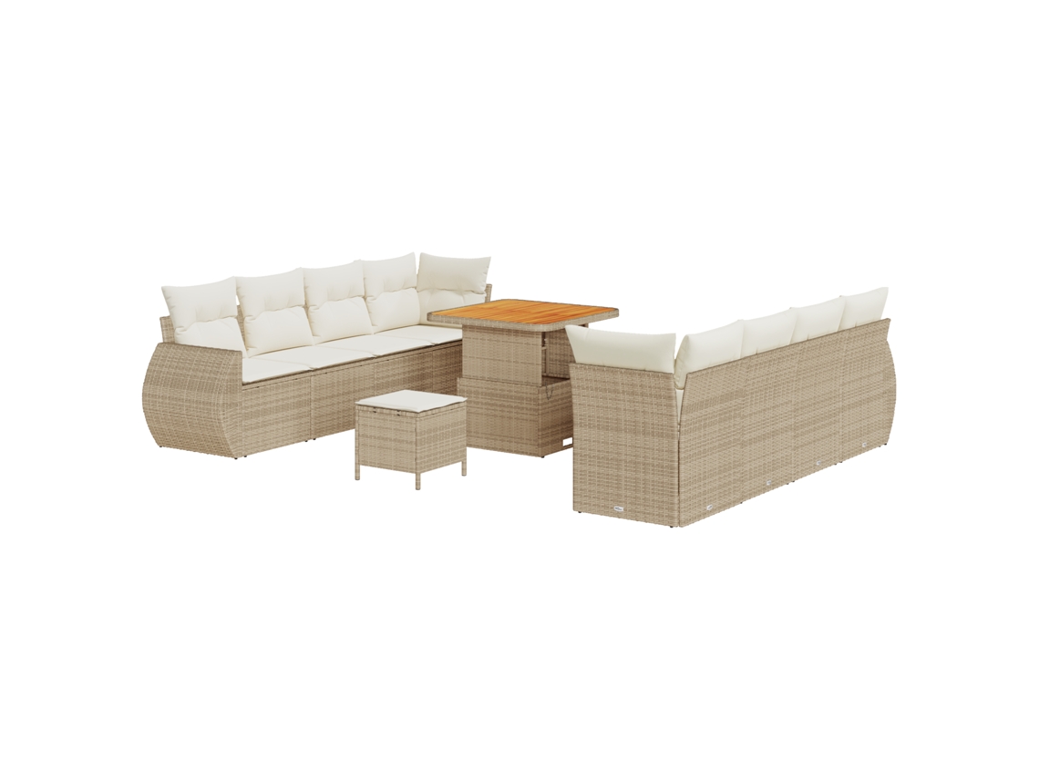 Conjunto de sofás de jardín Vidaxl 11 con cojines en polipropileno beige y ratán de acacia