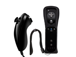 Mando YUNZII recto negro para Wii y mando curvo para zurdos con funda de silicona y correa para la muñeca (tipo pata de pollo)