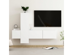 Conjunto de 3 muebles de TV con derivados de madera, blanco, DKD HOME DECOR