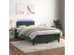 Cama Box Spring Colchón Y Led Terciopelo Verde Oscuro 120x200cm