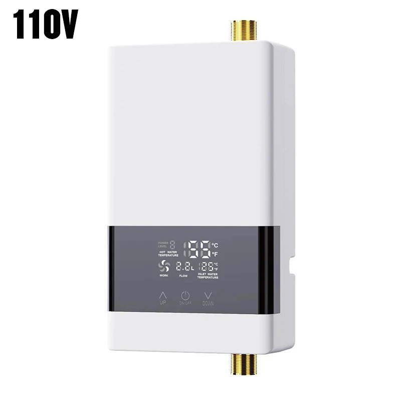 Calentador De Agua Eléctrico De Pared (110 V-4000 W, Blanco) Con Pantalla Lcd De Temperatura Y Control Remoto