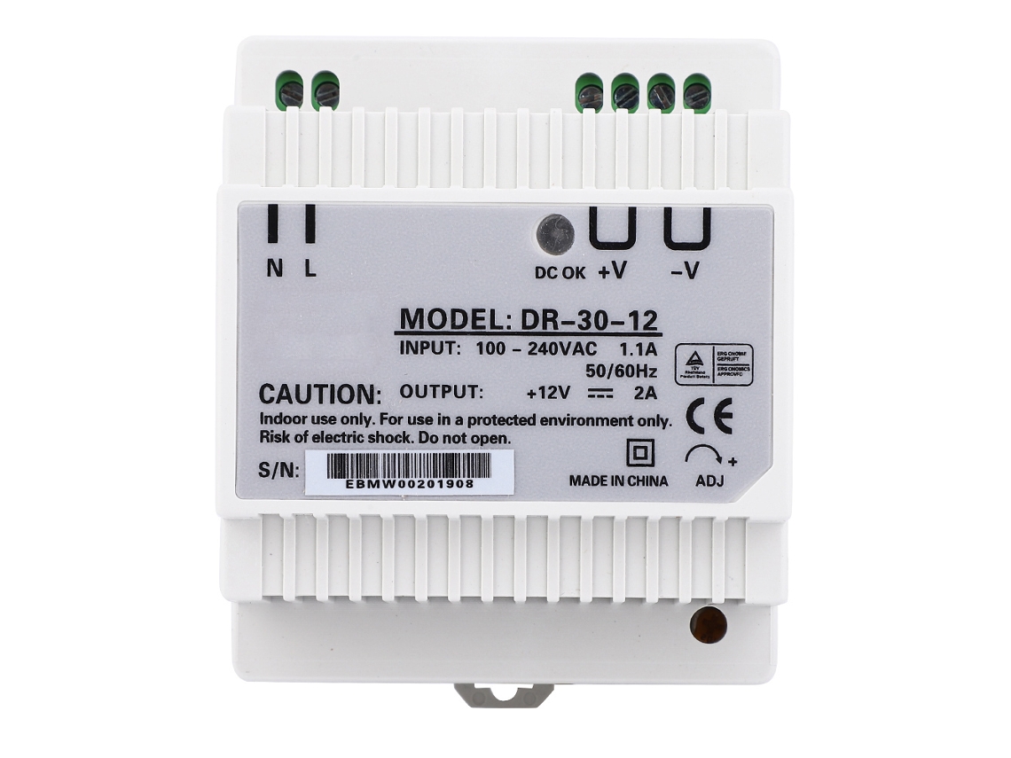 Fuente De Alimentación Industrial Dr-30-12 De 30 W Y 12 V Para Montaje En Riel, Con Control Pwm Y Refrigeración Automática.