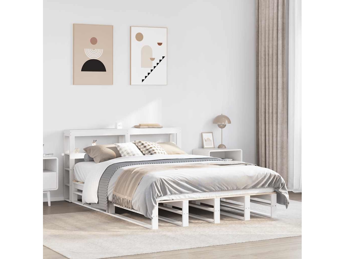 Estructura De Cama Sin Colchón Madera De Pino Blanca 150x200 Cm