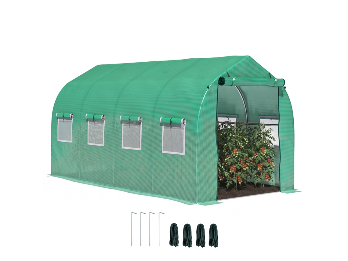 Invernadero Tipo Túnel De 4x2x2 M Con 8 Ventanas Y Puerta Mosquitera.