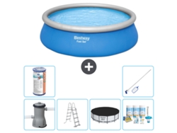 Piscina Hinchable Redonda Fast Set BESTWAY - 457 x 122 cm - Azul - Incluida Bomba - Escalera Accesorios CB24