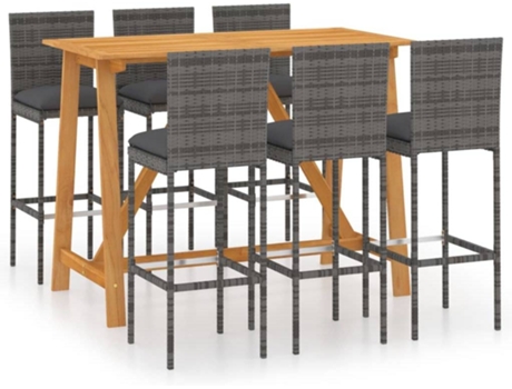 Conjunto 7 Conjunto de bar para jardín VIDAXL con cojines gris