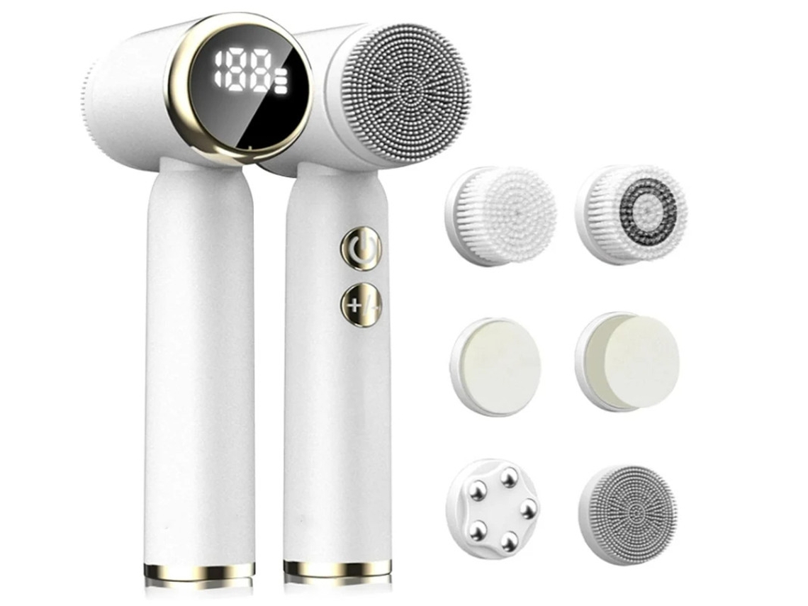Cepillo de limpieza facial eléctrico giratorio Bestvite Mz 400 con 3 cabezales exfoliantes, 3 velocidades, pantalla LCD blanca