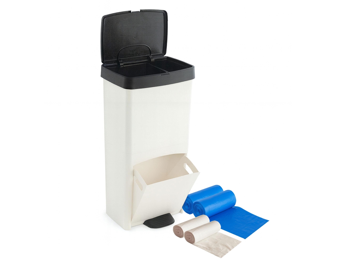 Contenedor de basura vertical de 70 litros, con 2 compartimentos, 76 cm. Bolsas de basura. Wellhome