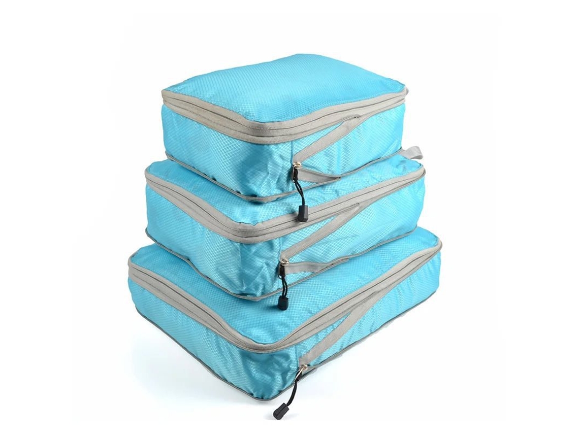 Juego De 3 Piezas De Bolsas De Almacenamiento De Viaje, Una Sola Capa, Comprimidas, Portátiles, Grandes, Organizador De Maletas CHRUI Azul