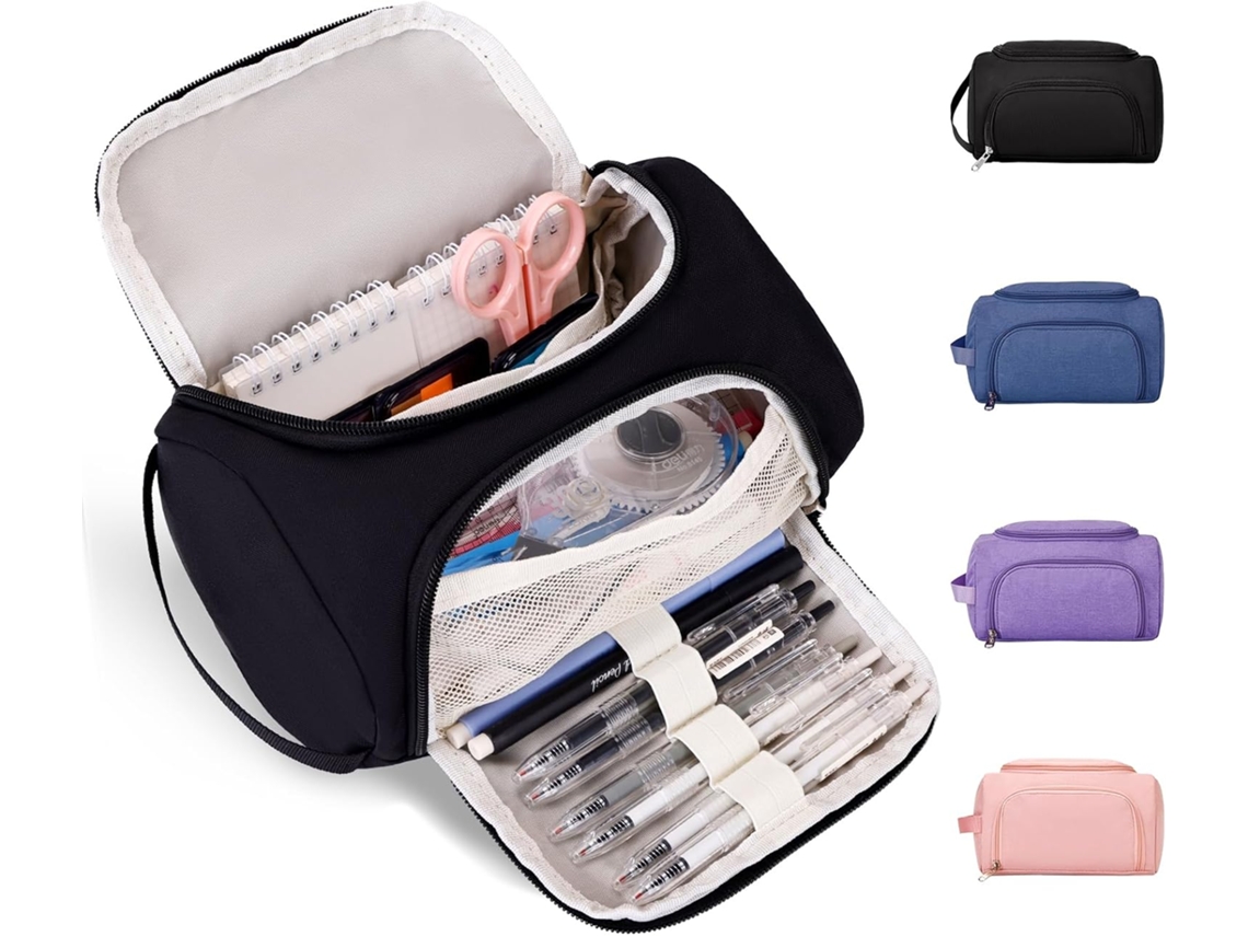 Estuche Grande Para Lápices, Caja De Lápices Con Cremallera Para Niñas, Suministros De Regreso A La Escuela, Negro CHRUI