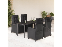 Juego de comedor de jardín de 5 piezas con cojines, mimbre sintético negro, DKD Home Decor