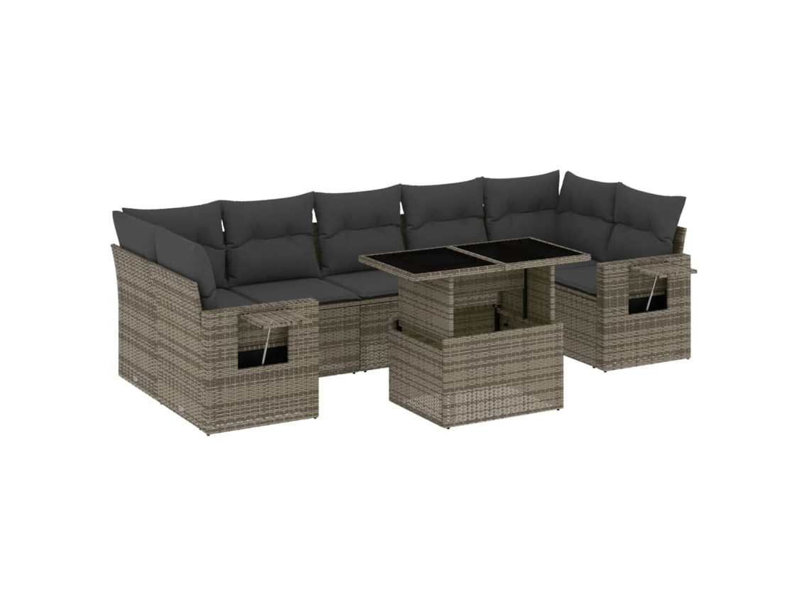 Conjunto 8 de sofás de jardín y cojines VIDAXL ratán sintético gris