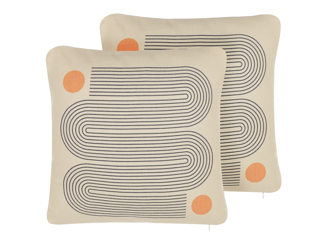Juego de cojines decorativos BELIANI Calibrachoa de Poliéster, Algodón Beige 45x45x10