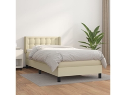 Syfax™ Cama Box Spring Con Colchón Cuero Sintético Crema 90x190 Cm