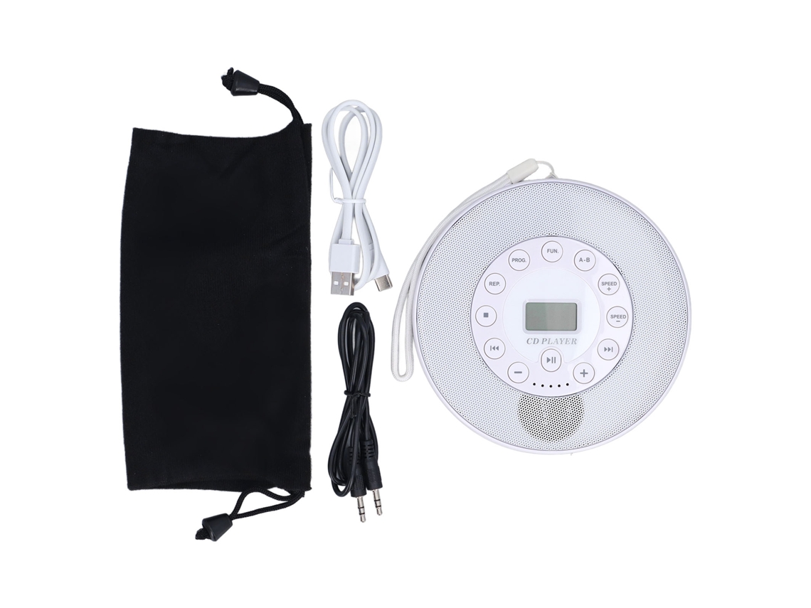 Reproductor De Cd Portátil Con Altavoces Anti-salto, Batería Recargable De 1500 Mah, Blanco