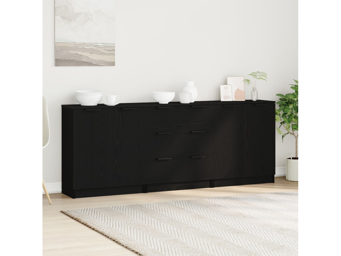Juego de 3 aparadores de roble negro Wsd142332 Lovely Home