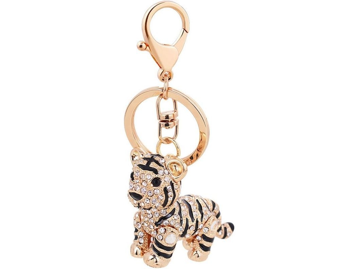 Llavero De Tigre Adorable Con Cristales De Imitación, Metal Dorado, Para Bolsos Y Llaves.